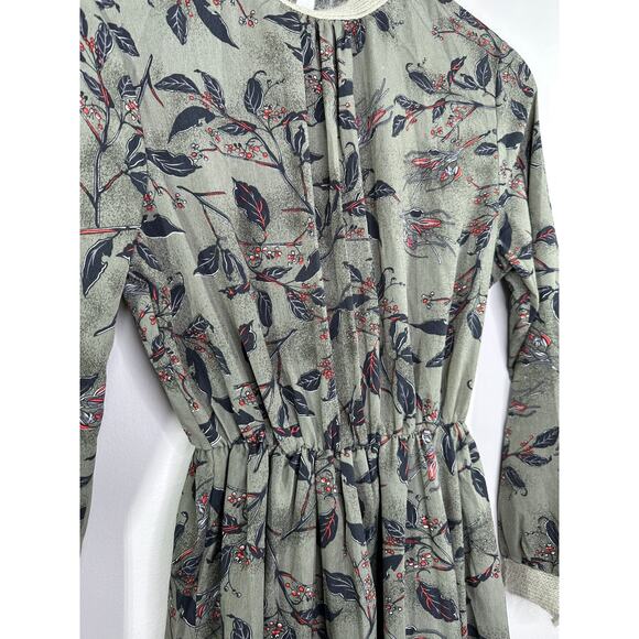 Connaitre by Taste Green Floral Leaf Print Long Sleeve Dress Women's Size‎ F OS - Picture 5 of 11